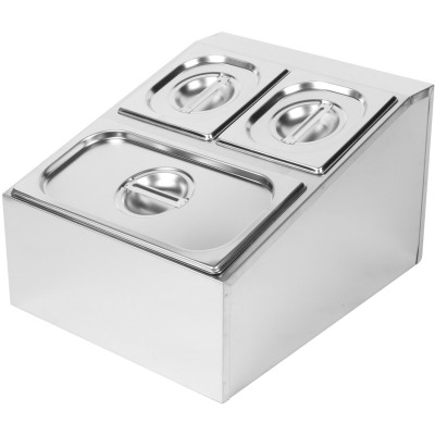 Kantineholder / Ingrediensskakt inkl. 2xGN1/6-100mm & 1xGN1/3-100mm kantiner med låg Rustfrit stål | Adexa CHD04B2