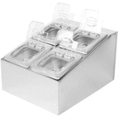 Kantineholder inkl. 4xGN1/6-100mm kantiner og gennemsigtig flip-lås | Adexa CHD04BPCFL