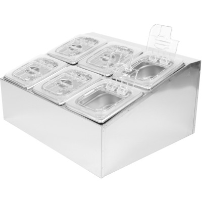Kantineholder inkl. 6xGN1/6-100mm kantiner og gennemsigtig flip-lås | Adexa CHD06BPCFL