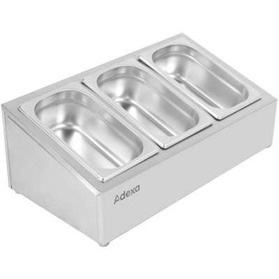 Kantineholder / Ingrediensskakt inkl. 3xGN1/4-100mm kantiner med låg Rustfrit stål | Adexa CHE03A