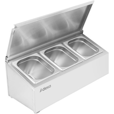 Kantineholder / Ingrediensskakt med låg inkl. 3xGN1/4-100mm kantiner Rustfrit stål | Adexa CHE03AFL