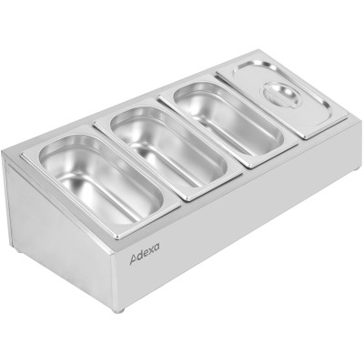 Kantineholder / Ingrediensskakt inkl. 4xGN1/4-100mm kantiner med låg Rustfrit stål | Adexa CHE04A