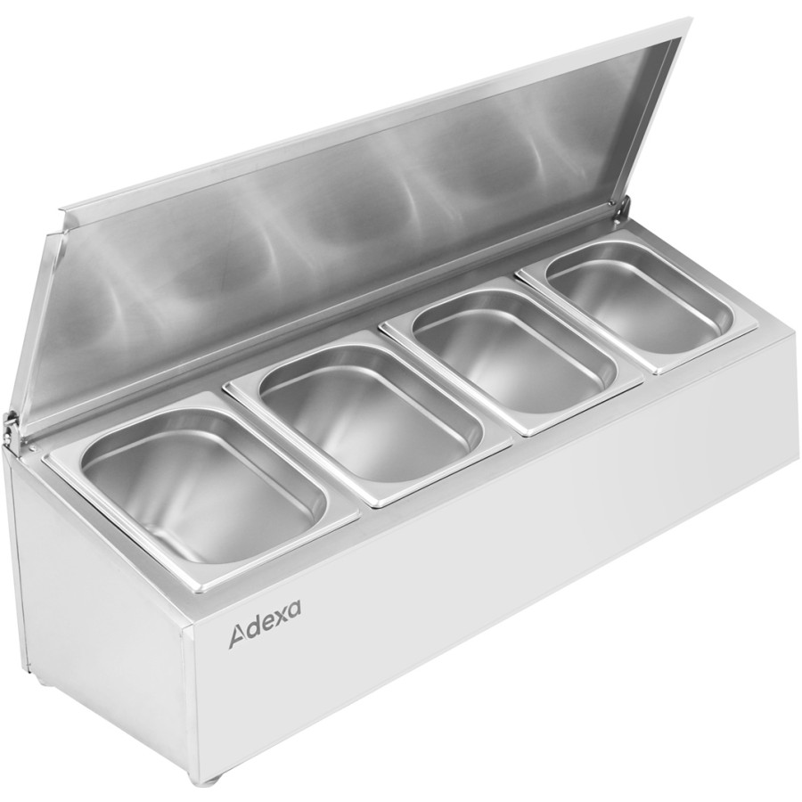 Kantineholder / Ingrediensskakt med låg inkl. 4xGN1/4-150mm kantiner Rustfrit stål | Adexa CHE04ADFL