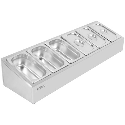 Kantineholder / Ingrediensskakt inkl. 6xGN1/4-100mm kantiner med låg Rustfrit stål | Adexa CHE06A