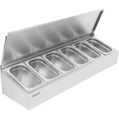 Kantineholder / Ingrediensskakt med låg inkl. 6xGN1/4-150mm kantiner Rustfrit stål | Adexa CHE06ADFL