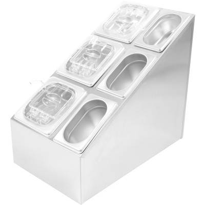 Kantineholder inkl. 3xGN1/6 + 3xGN1/9 kantiner med øser og låg med uttag | Adexa CHM01