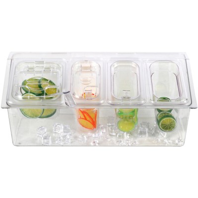 Kølet ingrediens beholder med 1xGN1/6+3xGN1/9-100mm kantiner med låg Plast | Adexa CHP06B2