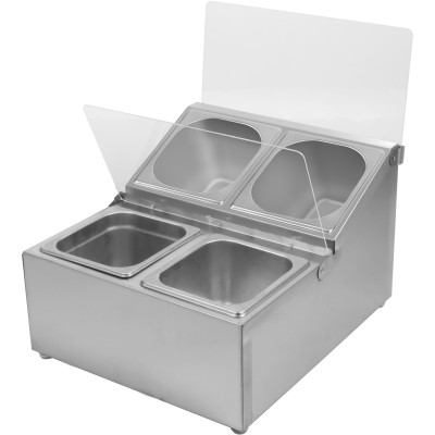 Kantineholder inkl. 4xGN1/6-100mm kantiner og gennemsigtig flip-lås | Adexa CHRLF04B1