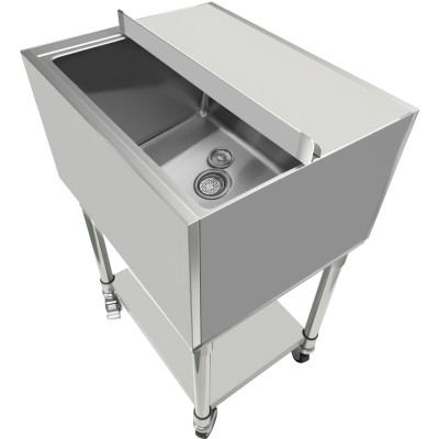 Isspand/skuffe med hjul og to plastikskuffer med skydelåg 30 liter rustfrit stål | Adexa CIBT1924C