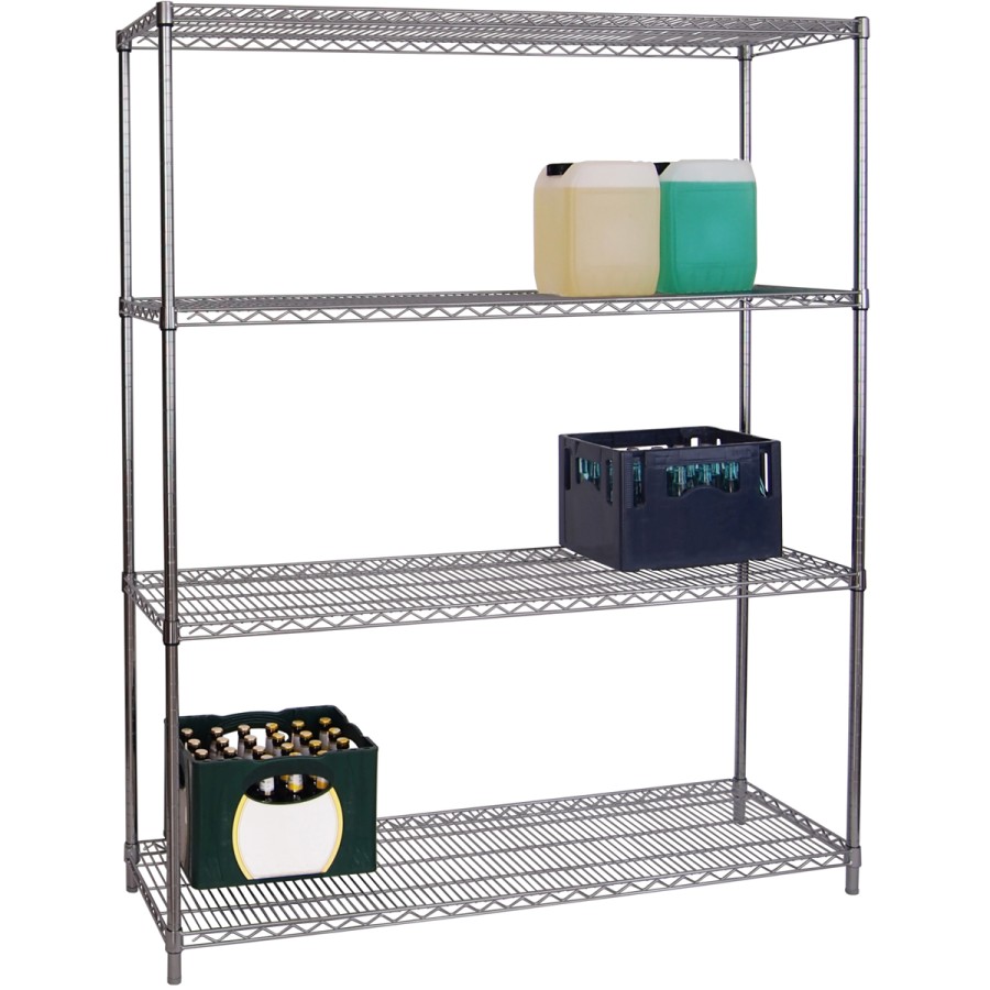 Reol i forkromet stål med 4 hylder 1800x450x1800mm | Adexa WH18045180A4C