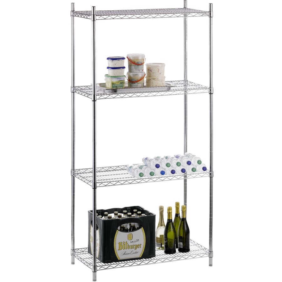 Reol i forkromet stål med 4 hylder 900x450x1800mm | Adexa WH9045180A4C