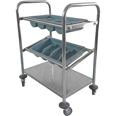 Bestikvogn 2 bestikbeholdere & underhylde 570x350x860mm | Adexa CTT2