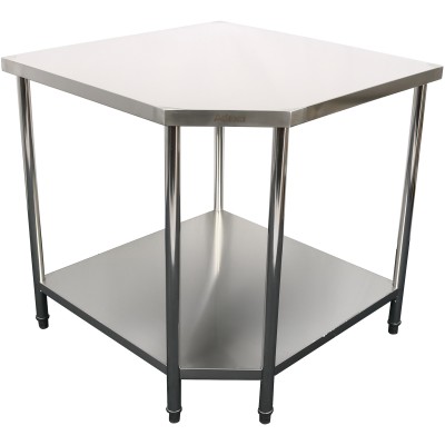 Arbejdsbord Hjørneenhed Rustfrit stål 900x900x600x600x900mm Underhylde Runde ben | Adexa CWT1060R