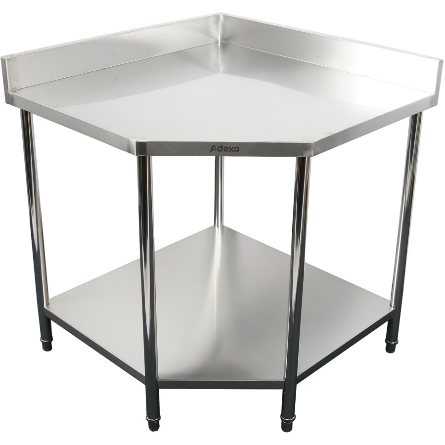 Bordplade Hjørneskab i rustfrit stål 900x900x700x700x900/1000mm Kant Underhylde Runde ben | Adexa CWT1070RB