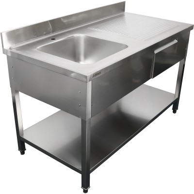 Køkkenvask Rustfrit stål 1200x600x900mm 1 skuffe til venstre 1 skuffetræk kant | Adexa DSA120601DL