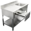 Køkkenvask Rustfrit stål 1200x600x900mm 1 skuffe til højre 1 udtræksskuffe kant | Adexa DSA120601DR