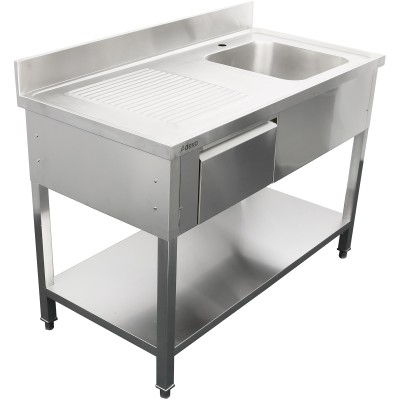Køkkenvask Rustfrit stål 1200x600x900mm 1 skuffe til højre 1 udtræksskuffe kant | Adexa DSA120601DR
