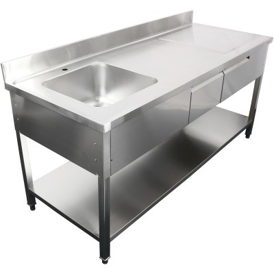Vask i rustfrit stål med skuffer 1 skuffe til venstre Underhylde Stænkplade 1800x600x900mm | Adexa DSA180602DL