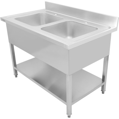 Køkkenvask i rustfrit stål 1200x700x900mm 2 hoar kant | Adexa DSA245
