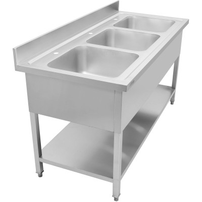 Køkkenvask i rustfrit stål 1800x700x900mm 3 højder kant | Adexa DSA345