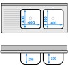 Dobbeltvask til højre Med opbevaringsflade kant 1800x600x910mm | Adexa DSB1860R