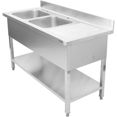 Vask i rustfrit stål 1400x600x950mm 2 kroge til venstre kant | Adexa DSD1460L