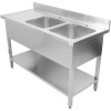 Vask i rustfrit stål 1500x700x950mm 2 kroge til højre kant | Adexa DSD1570R