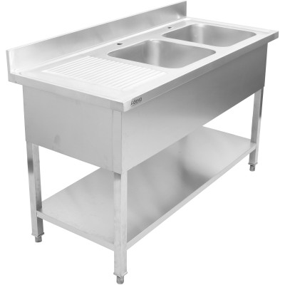 Vask i rustfrit stål 1400x700x950mm 2 kroge til højre kant | Adexa DSD1470R