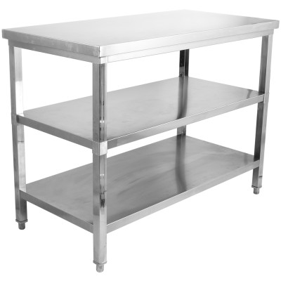 Arbejdsbord i rustfrit stål med 3 hylder Firkantede ben 1000x600x900mm | Adexa DW3T10060