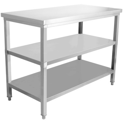 Arbejdsbord i rustfrit stål med 3 hylder Firkantede ben 1200x700x900mm | Adexa DW3T12070