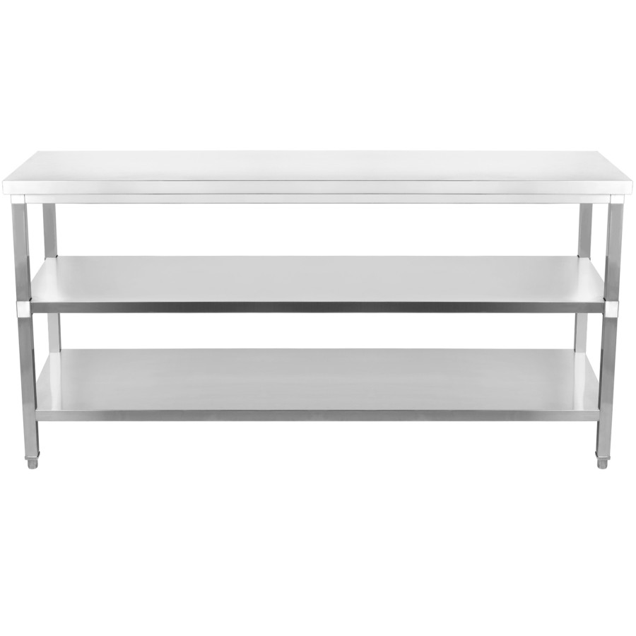 Arbejdsbord i rustfrit stål med 3 hylder Firkantede ben 2000x700x900mm | Adexa DW3T20070