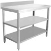Arbejdsbord i rustfrit stål med 3 hylder, bagkant, firkantede ben, 1600 x 600 x 900 mm | Adexa DW3T16060B