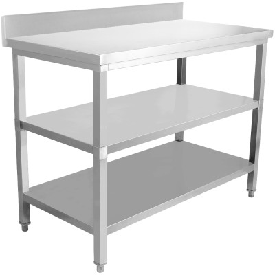 Arbejdsbord i rustfrit stål 3 hylder Bagkant Firkantede ben 1400x600x900mm | Adexa DW3T14060B