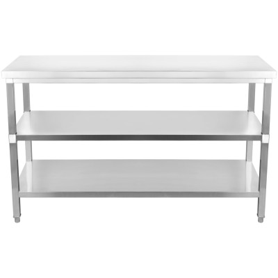 Arbejdsbord i rustfrit stål med 3 hylder Firkantede ben 1200x600x900mm | Adexa DW3T12060