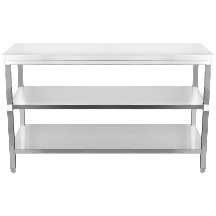Arbejdsbord i rustfrit stål med 3 hylder Firkantede ben 1200x600x900mm | Adexa DW3T12060