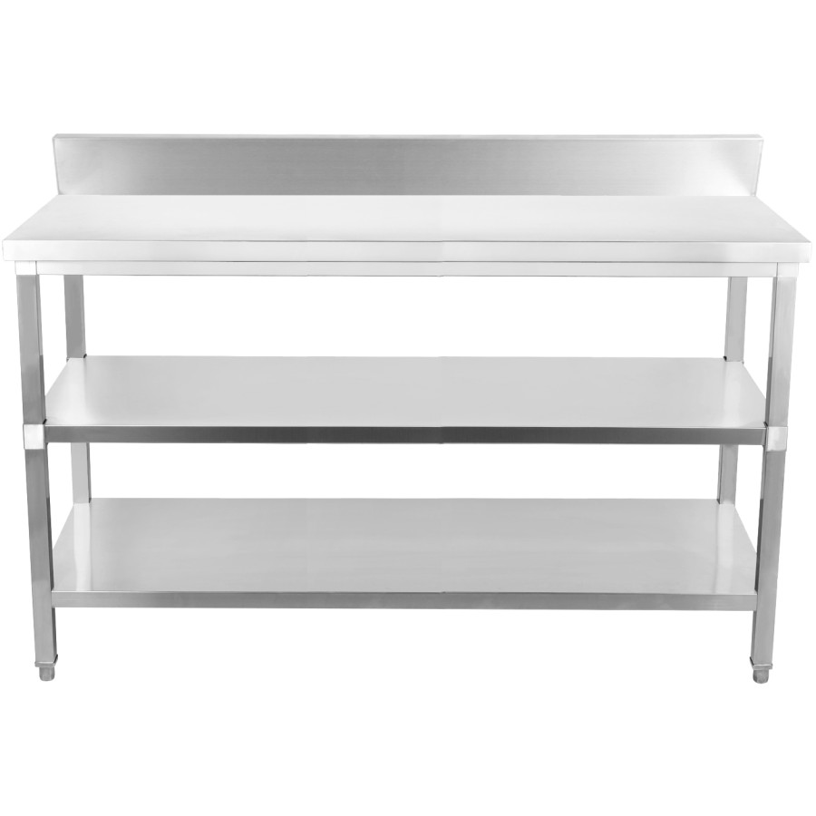 Arbejdsbord i rustfrit stål 3 hylder Bagkant Firkantede ben 2000x700x900mm | Adexa DW3T20070B