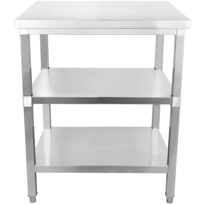 Arbejdsbord i rustfrit stål med 3 hylder Firkantede ben 600x600x900mm | Adexa DW3T6060