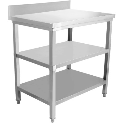 Arbejdsbord Rustfrit stål 3 hylder Kant Firkantede ben 800x700x900mm | Adexa DW3T8070B