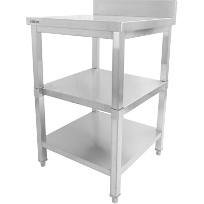 Arbejdsbord i rustfrit stål 3 hylder Bagkant Firkantede ben 600x700x900mm | Adexa DW3T6070B