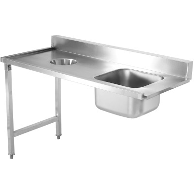 Nedfældbar vask Venstre side 1400x650x850mm Med vask Med afløbshul Med Kant Rustfrit stål | Adexa DWITC1465R
