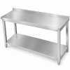 Professionelt arbejdsbord i rustfrit stål med underhylde, bagkant 50 mm, firkantede ben, 1600 x 600 x 900 mm | Adexa DWT16060