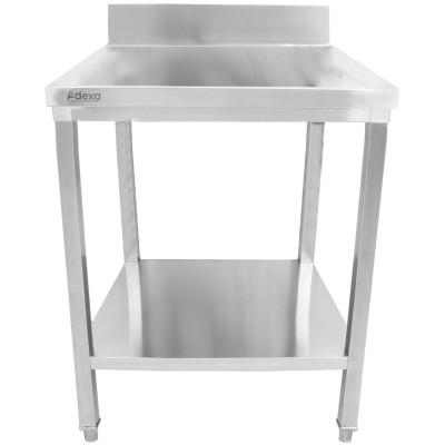 Premium Arbejdsbord med underhylde og kant i rustfrit stål 700x600x900/1000mm | Adexa DWT7060