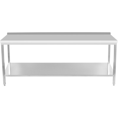 Arbejdsbord Underhylde og kant i rustfrit stål 2000x800x900mm | Adexa DWT80200B