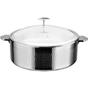 Serveringsgryde med glaslåg og keramisk indsats Tredobbelt hamret overflade 320x120mm rustfrit stål | Adexa E0312001M
