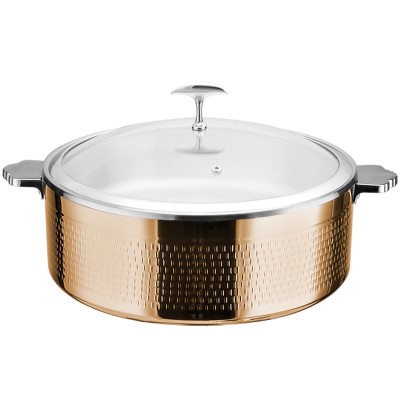 Serveringsgryde med glaslåg og keramisk indsats Tredobbelt hamret overflade 320x120mm Kobber | Adexa E0312010M
