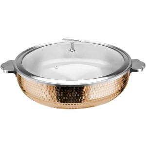 Serveringsgryde med glaslåg og keramisk indsats Tredobbelt hamret overflade 320x90mm Kobber | Adexa E0312210M