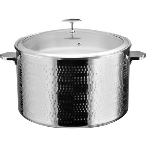 Serveringsgryde med glaslåg tredobbelt hamret overflade ⌀320x210mm rustfrit stål | Adexa E0312300