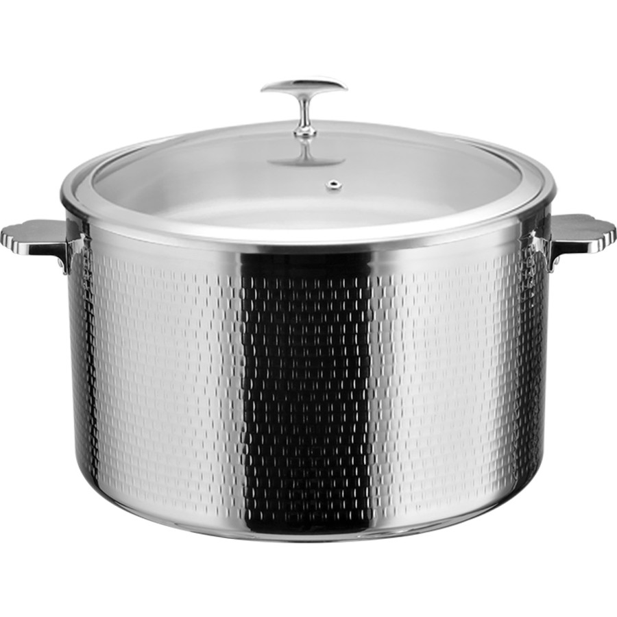 Serveringsgryde med glaslåg tredobbelt hamret overflade ⌀320x210mm rustfrit stål | Adexa E0312300
