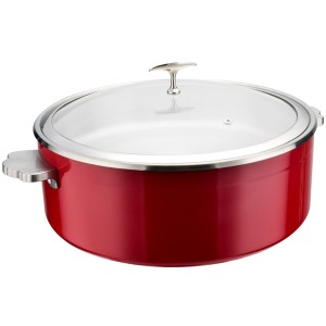 Serveringsgryde med glaslåg og keramisk indsats Tredobbelt hamret overflade 320x120mm Rød | Adexa E0912001M