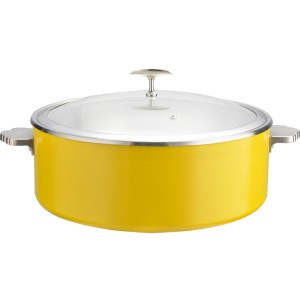 Serveringsgryde med glaslåg og keramisk indsats Tredobbelt hamret overflade 320x120mm Gul | Adexa E0912005M